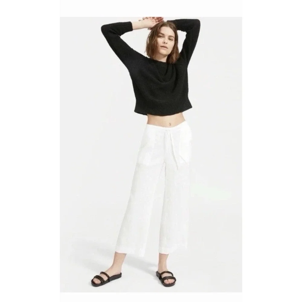 Everlane Pants Women's 8 White 100% Linen Patch Pocket Wide Leg Crop #CC12-1